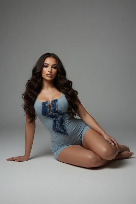 Denim Desire Ribbed Romper (Pre-Order Now)