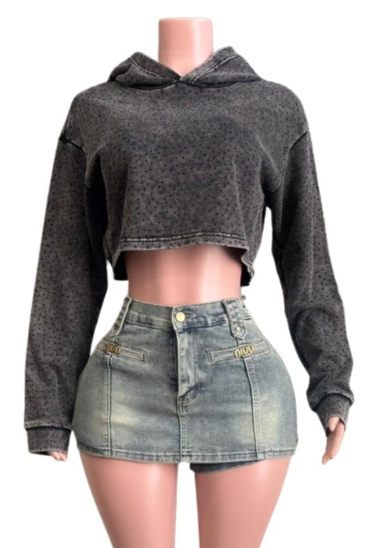 Rhinestone Crop Hoodie (Pre-Order)