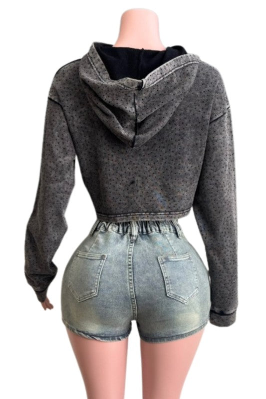 Rhinestone Crop Hoodie (Pre-Order)