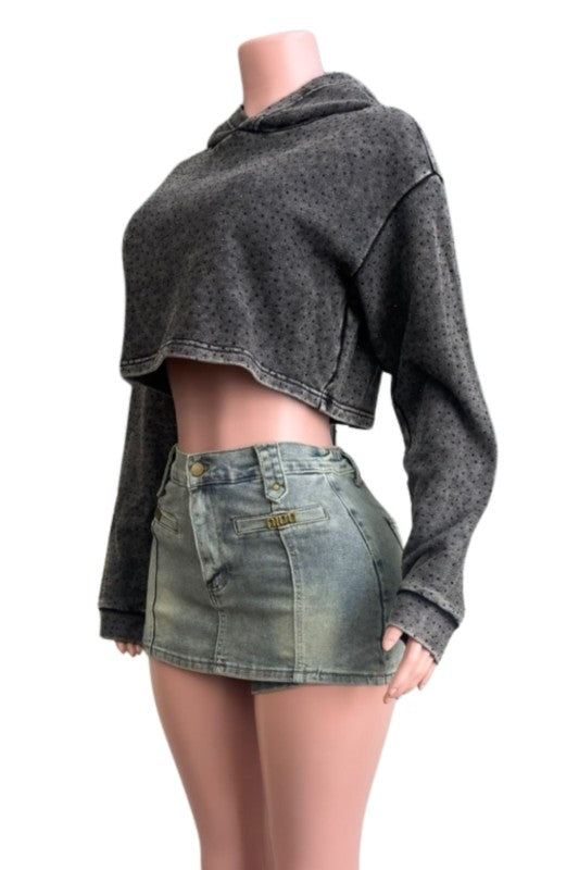 Rhinestone Crop Hoodie (Pre-Order)