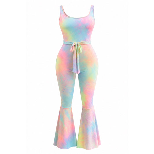 Pastel Dreams Tie-Dye Flare Jumpsuit